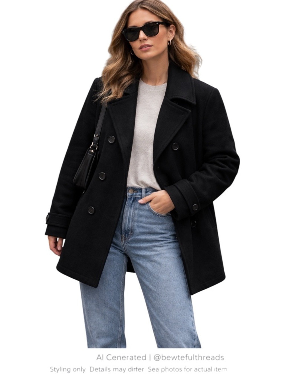 Black Wool Coat Minimalist Double Breasted Old Money Parisian M
